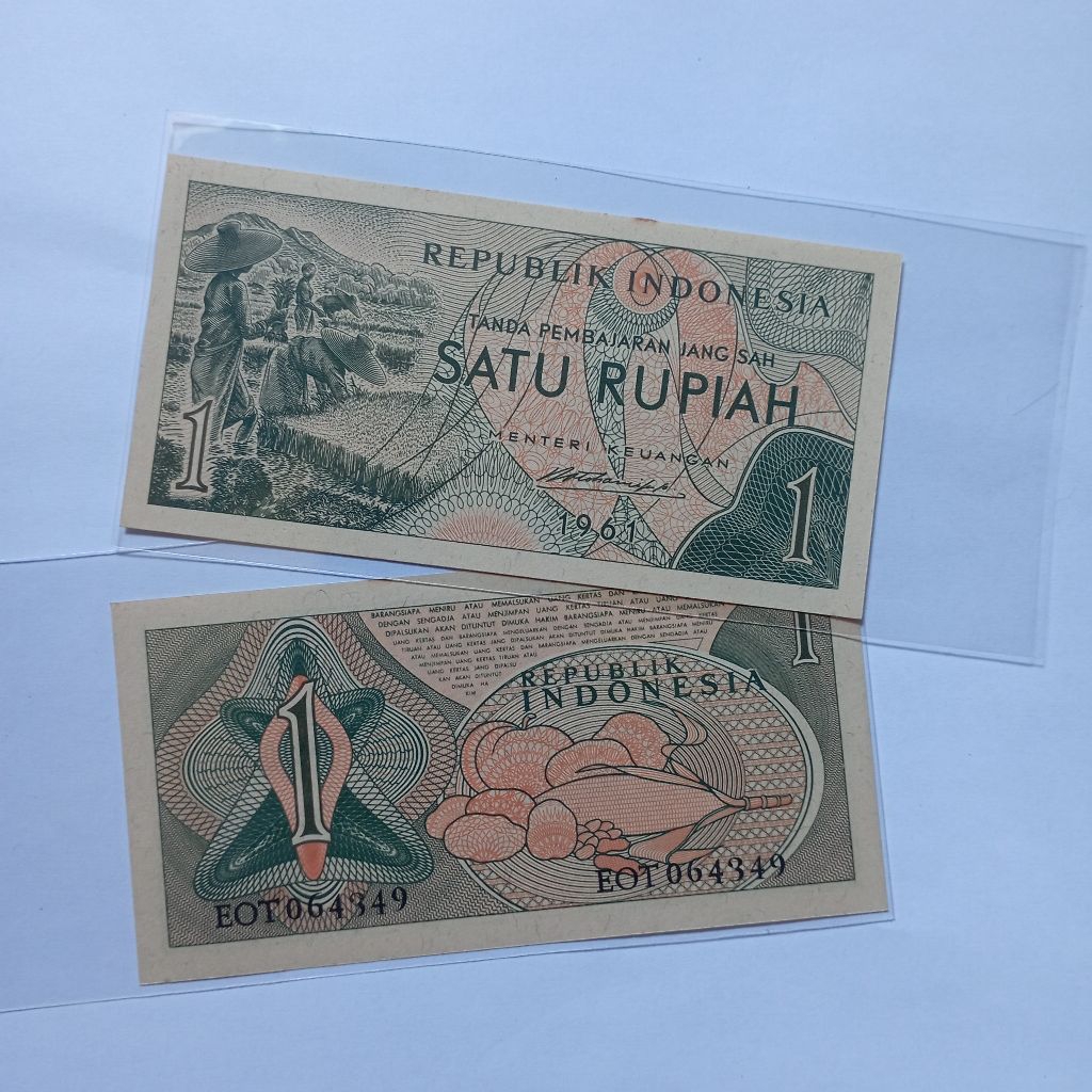 1 rupiah uang kertas sandang pangan tahun 1961 baru asli
