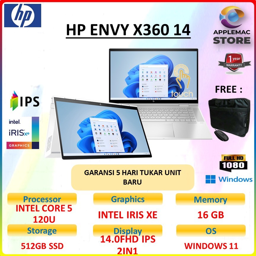 HP ENVY X360 14 2IN1 TOUCH CORE I5 120U 16GB 512GB W11 14.0FHD IPS