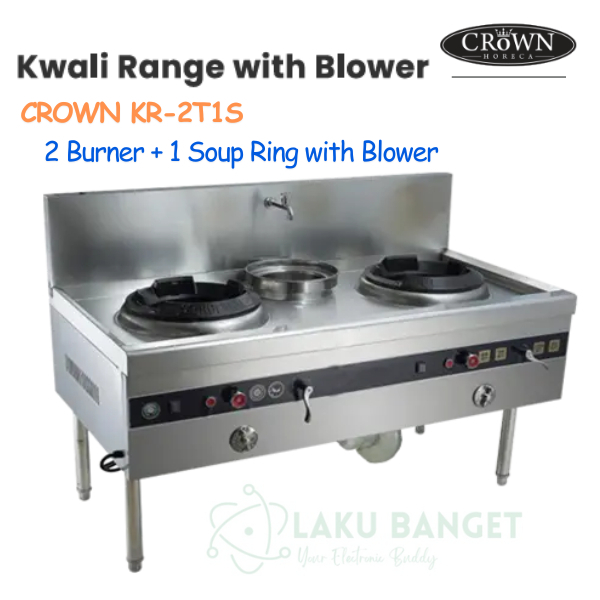 CROWN Gas Kwali Range 2 Burner + 1 Soup Ring with Blower KR-2T1S / Kompor Gas Kwali Range 2 Burner u