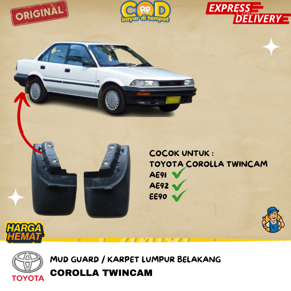 Mud Guard / Karpet lumpur Belakang Toyota Corolla Twincam AE91 AE92 EE90 ORIGINAL