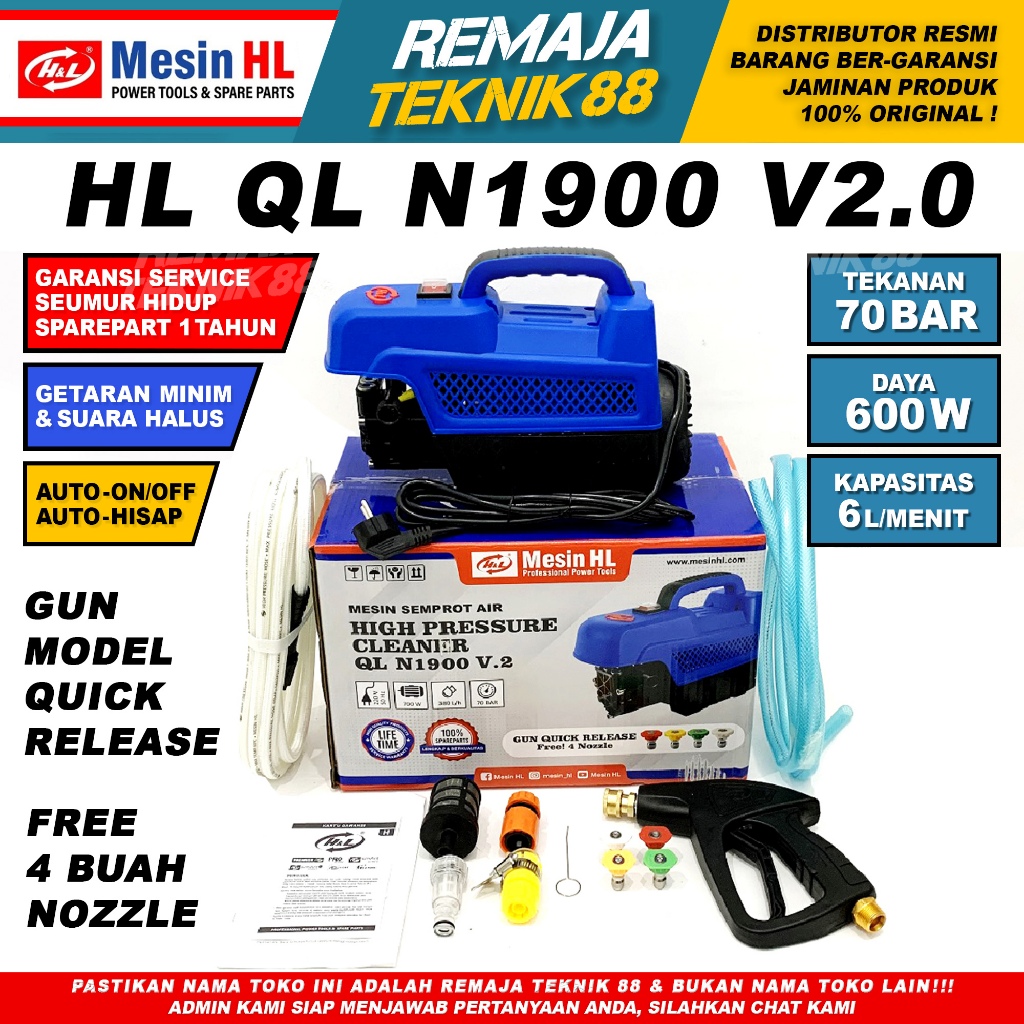 ALAT STEAM CUCI MOBIL MOTOR / H&L QL 1900 / HL QL N 1900 / HL QL N1900 / JET CLEANER / HIGH PRESSURE