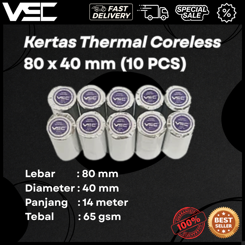 Kertas Struk Kasir 80x40mm VSC Thermal Printer mobile 80mm (10PCS)