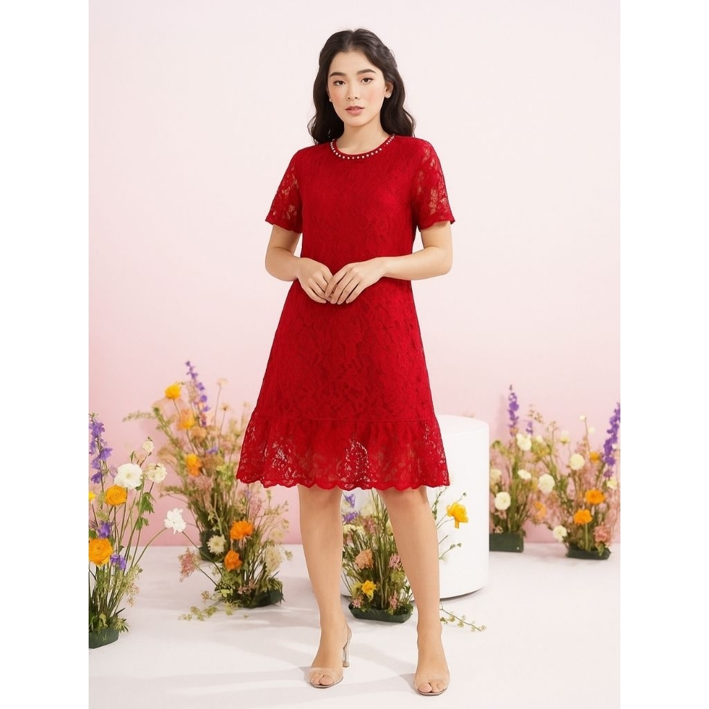 Dress Brokat Pesta Modern Wanita Elegan Gaun Kondangan Cantik Terbaru Baju Fashion Natal Modis 2025