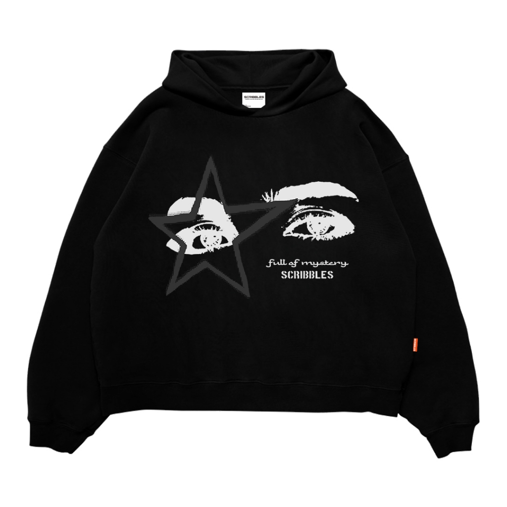 Scribbles Sweater Hoodie Boxy 330GSM Mistery Original Hitam