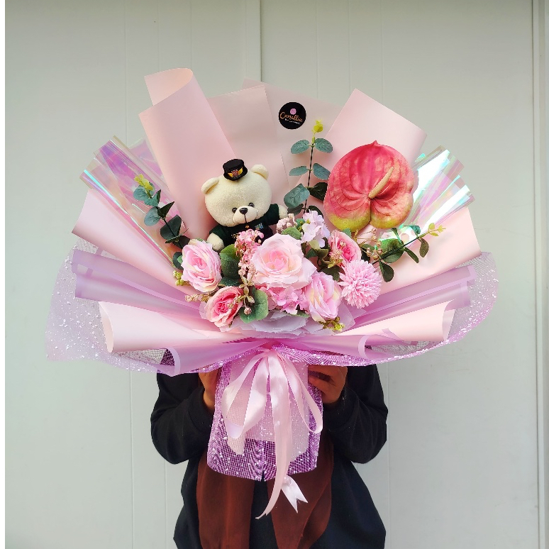 Diskont Free Selempang / Buket Boneka Hadiah Pelantikan / Bouquet Boneka Profesi Custom / Buket