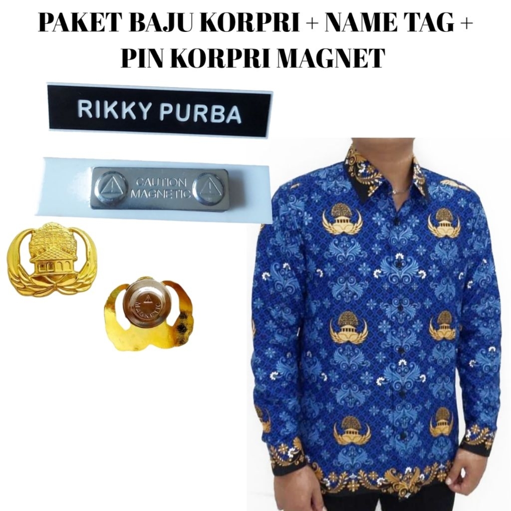 Baju Korpri Seragam Korpri Batik Korpri Pria Kerah Hitam 2025 Full Furing Katun C40S Original / Pin 