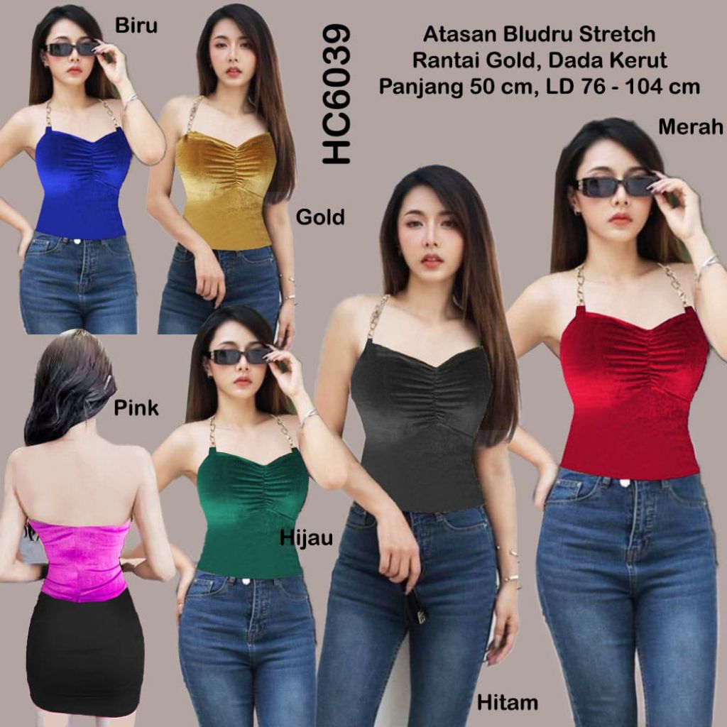 atasan bludru tali rantai 6039 / crop top import / dj