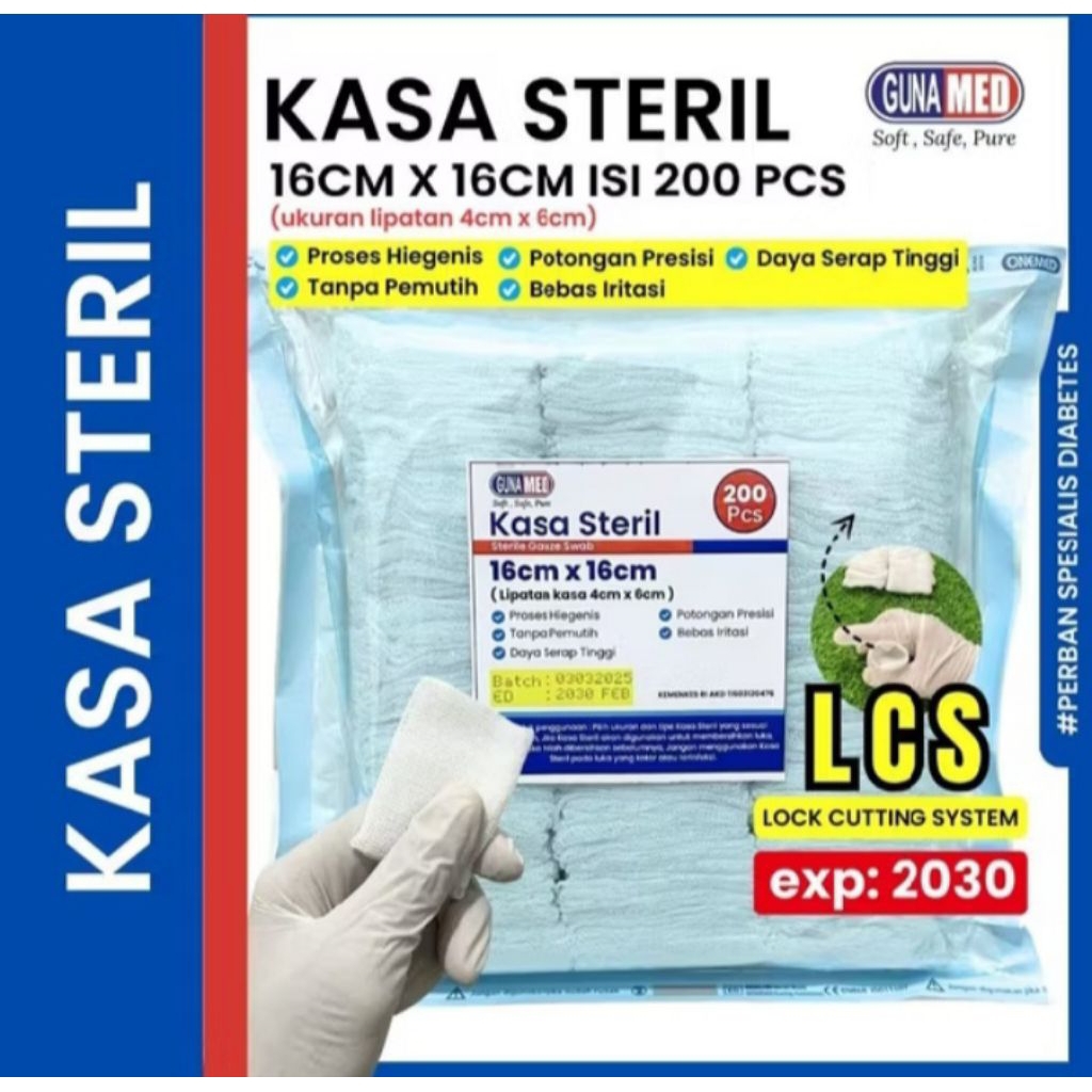 GUNAMED KASA STERIL ISI 200PC/KASA LIPAT ISI 200/KASA SPESIALIS DIABETES/KASA PEMBALUT LUKA