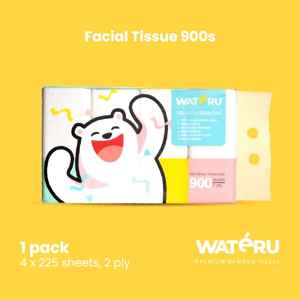 Wateru Premium Bamboo Tissue - Facial Tissue [900 Sheets], 2ply