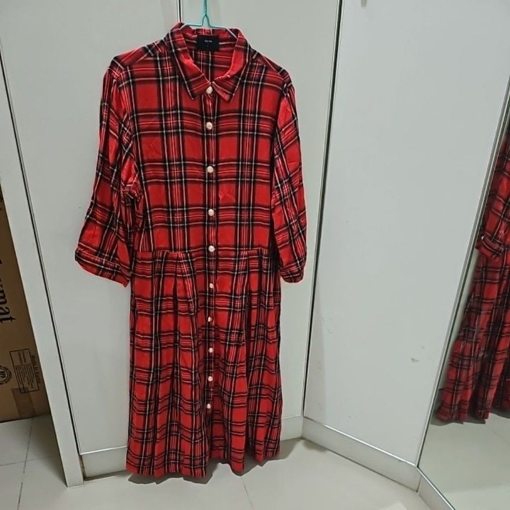 eprise dress wanita checkered L kotak2 merah