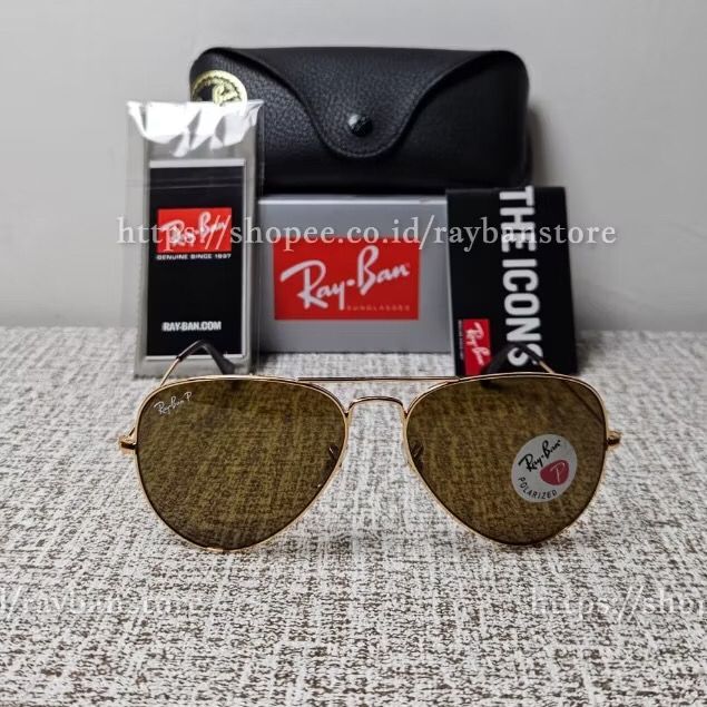 Kacamata Rayban Aviator RB3025 001/57 58 Gold Brown Polarized Original