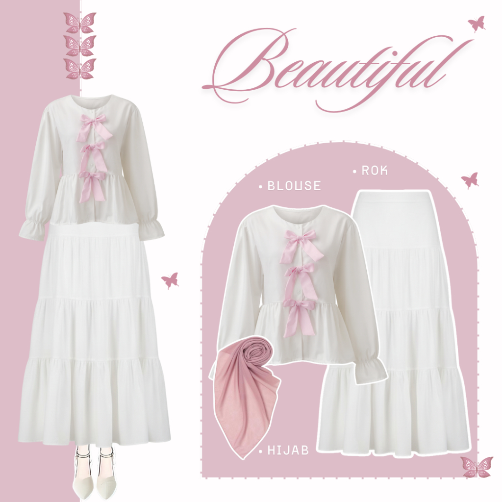Beautiful Oneset 3In1 l Blouse Pita Rok Susun Jilbab Segi Empat l OOTD Nongkrong Hijabers l Setelan 