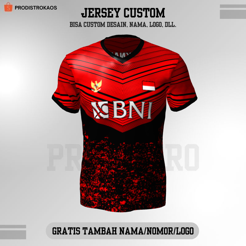 Baju Kaos Jersey Badminton Merah Hitam Motif Abstrak 143