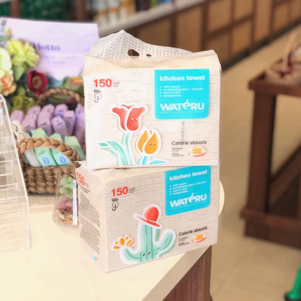 Wateru Hanging Kitchen, 2 ply | Natural & Unbleached | Wateru Premium Bamboo Tissue / Tisu Bambu