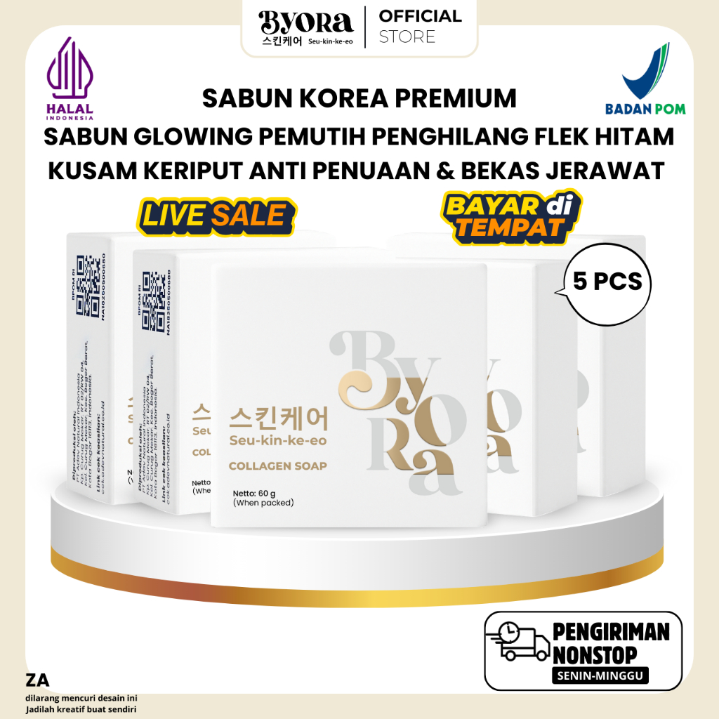 5 Pcs Byora Sabun Korea Premium Wajah & Badan Glowing Putih Bersih Bebas Jerawat Kusam Flek Bintik H