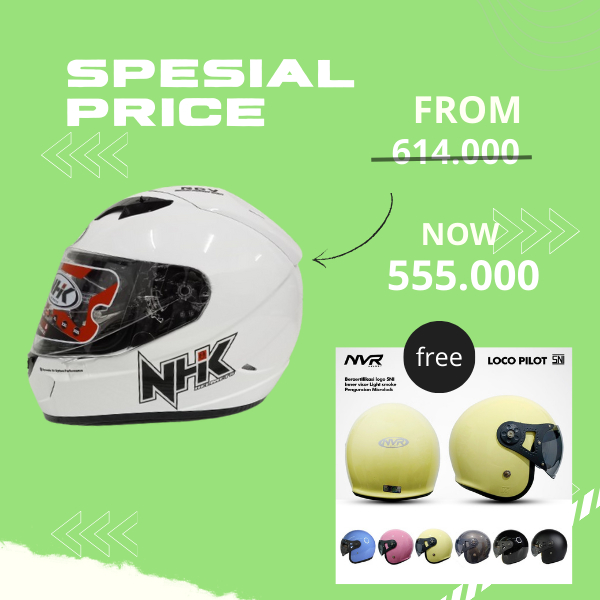 NHK GP 1000 POLOS WHITE ORIGINAL | NHK | Helmet NHK GP1000 Fullface | Double visor | FREE NVR PILOT