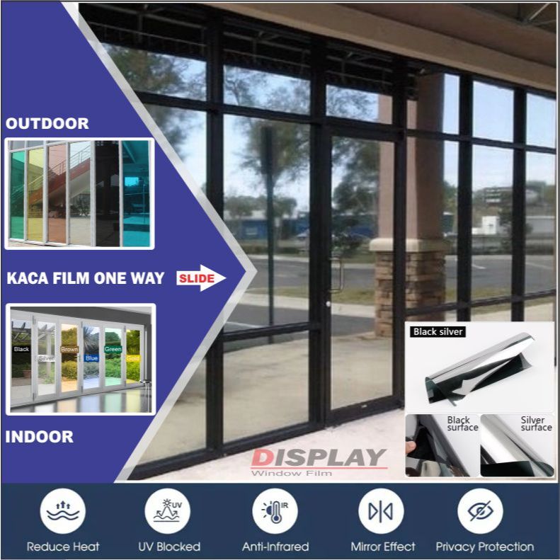 Kaca Film One Way Cermin Jendela Mobil Rumah Gedung Sunblast Riben Anti Panas UV Hitam Black Silver