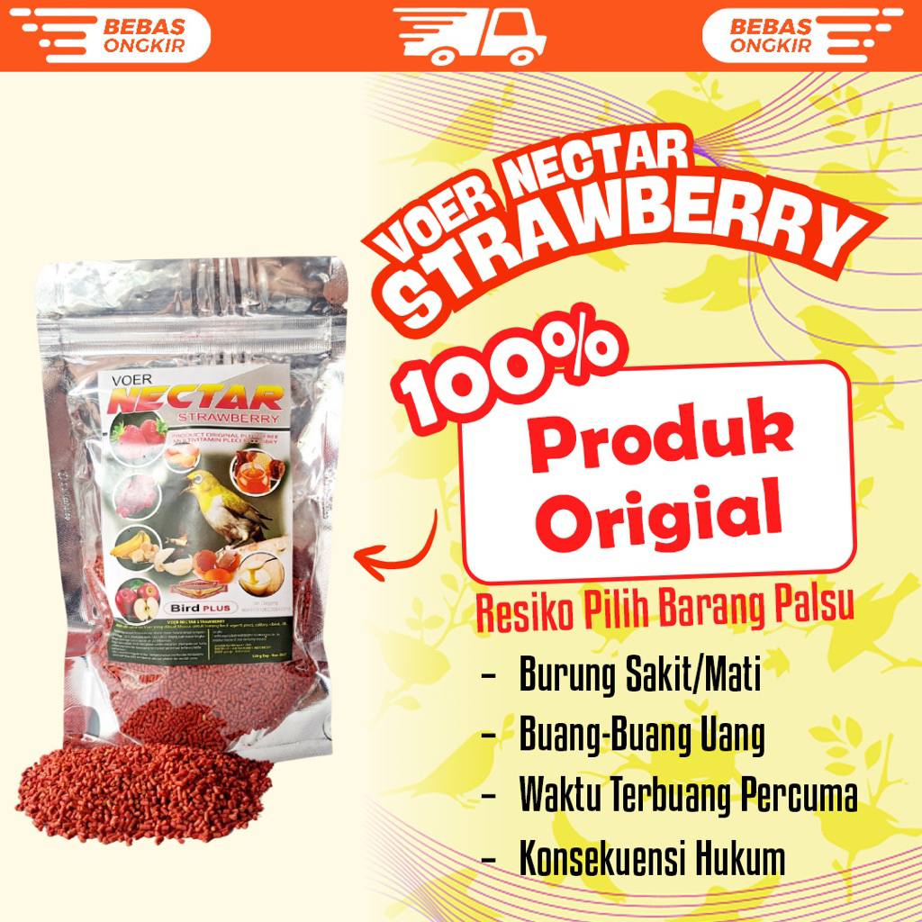 Voer Nectar Strawberry Pakan Pur Makanan Burung Pleci Kolibri