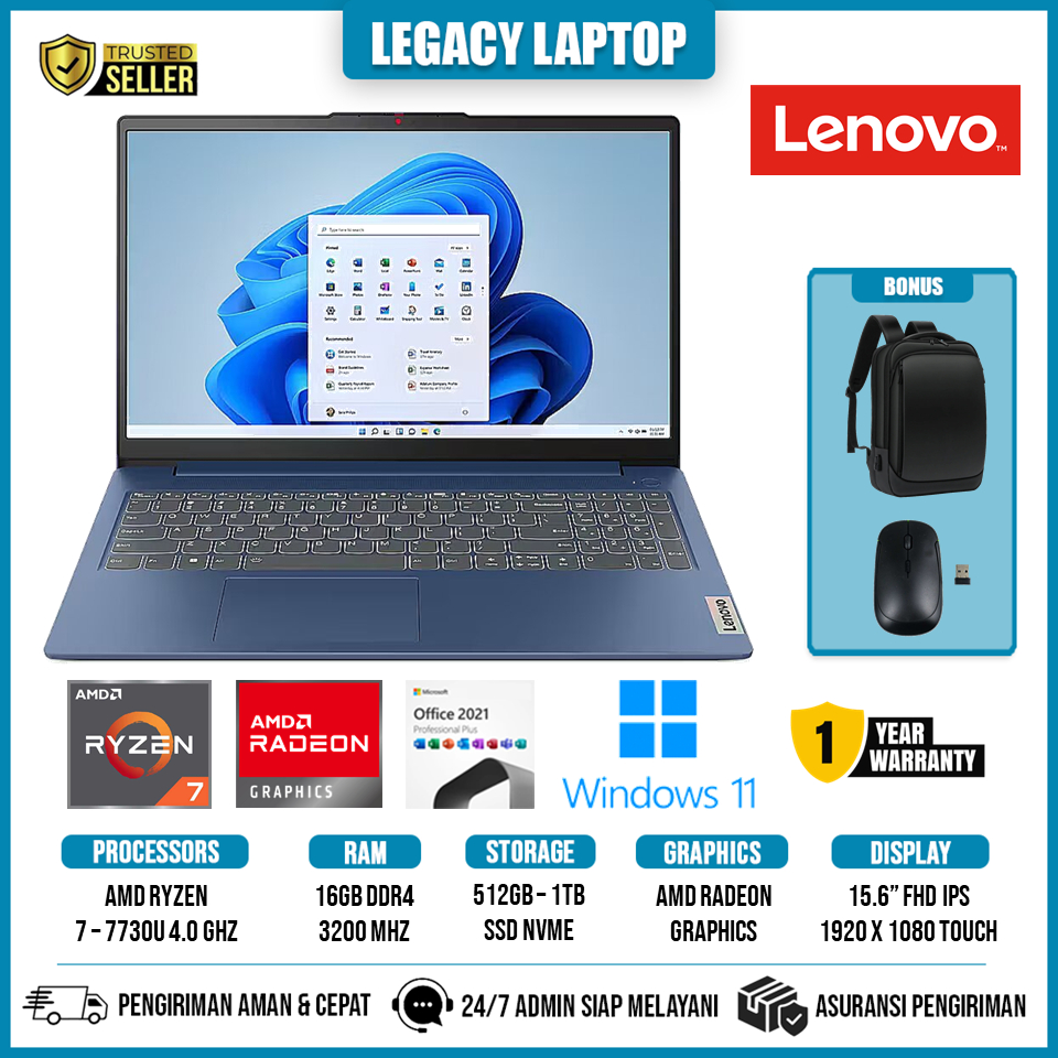 Laptop Touchscreen Lenovo Ideapad 3 15 Ryzen 7 7730U 16GB 1TB SSD Full HD IPS Backlight Windows 11