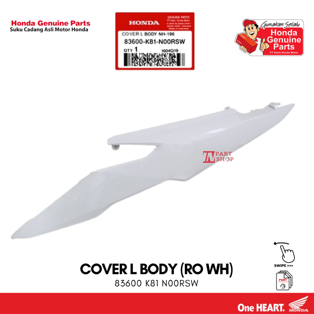 Cover Body Belakang Kiri Putih (Cover L Body (RO WH)) - BeAT eSP K81 / 83600-K81-N00RSW