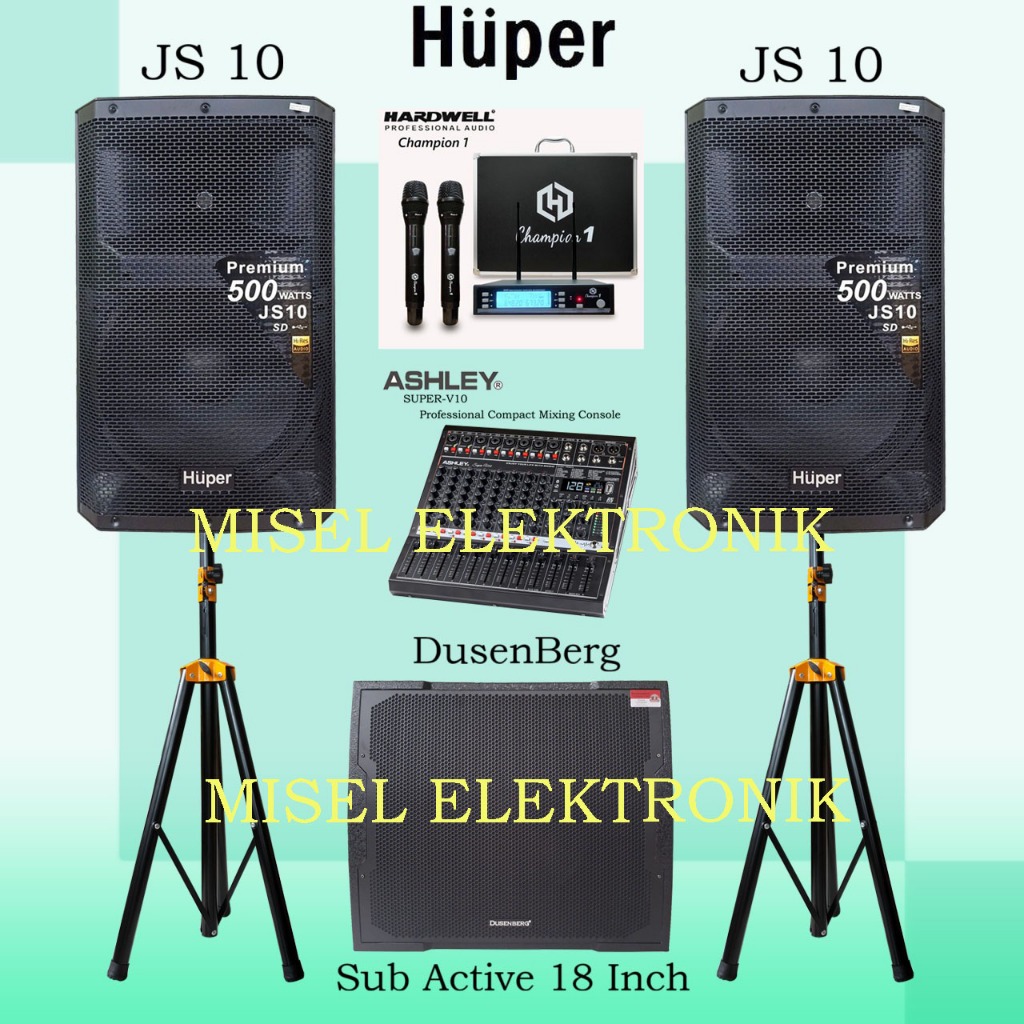 Paket Sound System Outdoor Speaker Aktif 15 Inch Huper JS10 Subwoofer 18 Inch Dusenberg