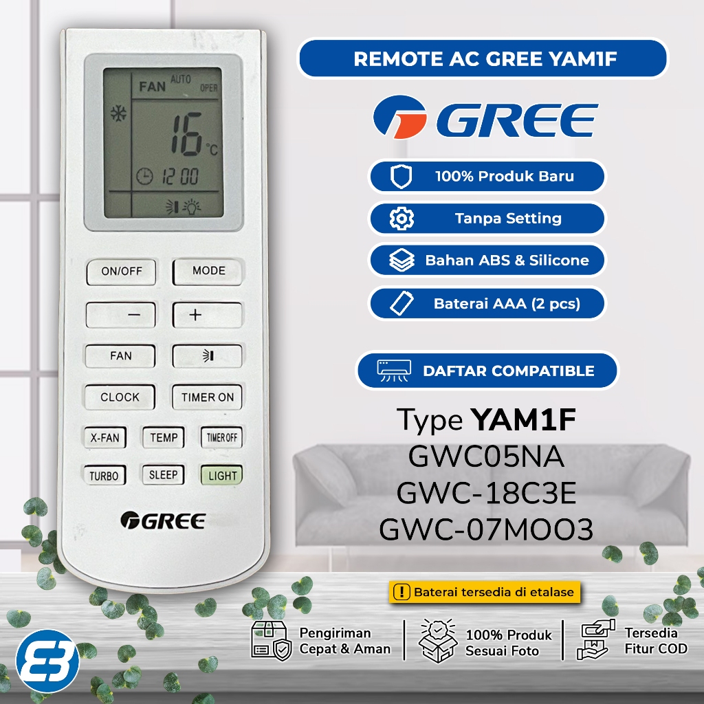 Remote AC Gree YAM1F GWC05NA GWC-18C3E GWC-07MOO3