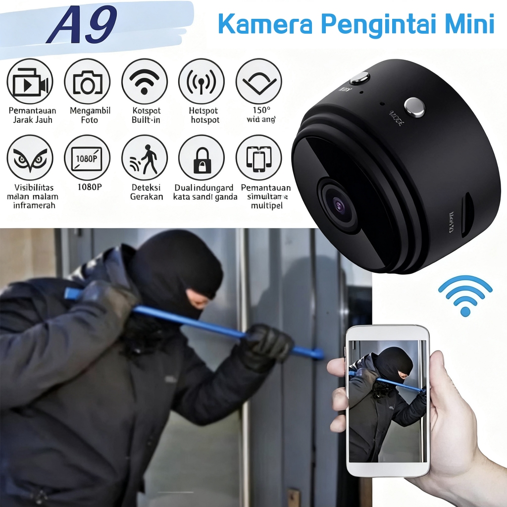 Wireless A9 Mini Camera/Mini Kamera A9 Nirkabel 1080P Wifi Pemantauan Keamanan Rumah Kamera