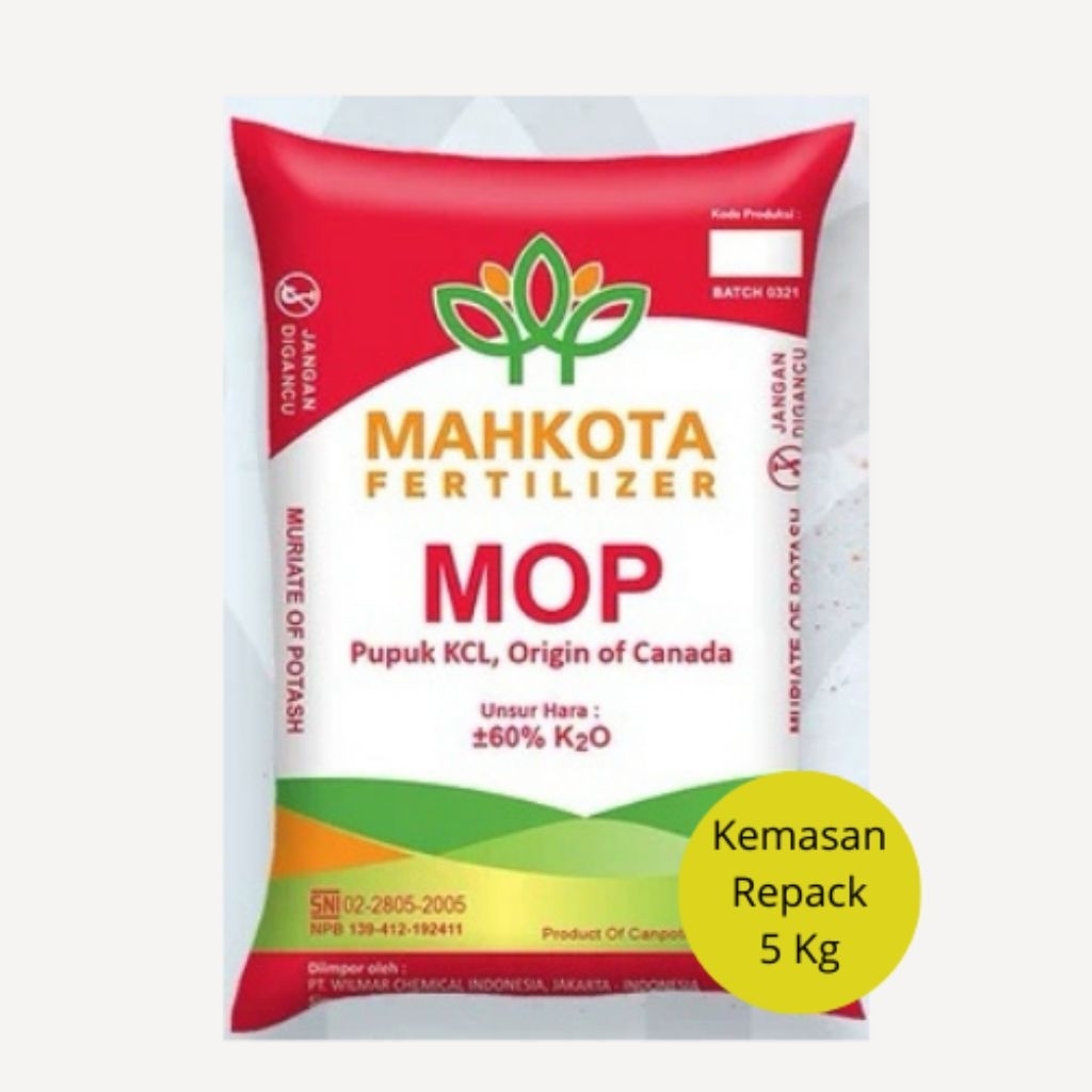 PUPUK  (MOP) / (KCL) Mahkota KEMASAN REPACK 5 KG