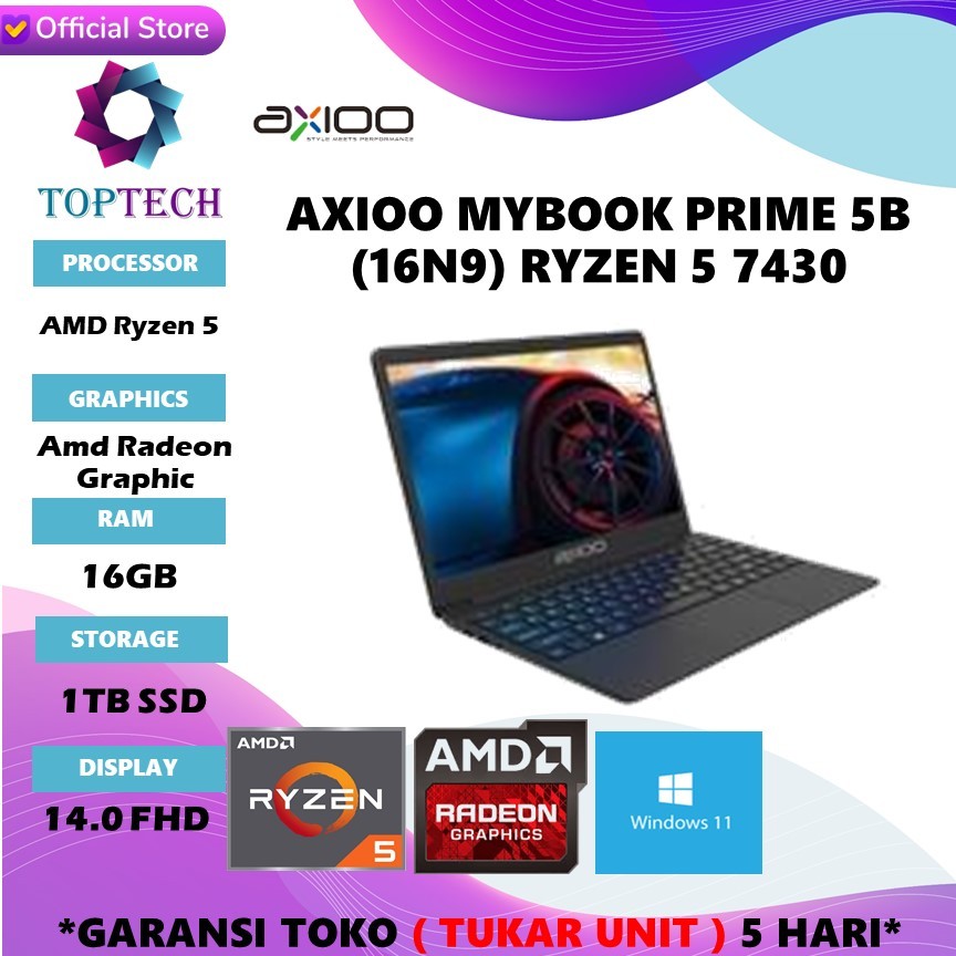 AXIOO MYBOOK PRIME 5B (16N9) RYZEN 5 7430 RAM 16GB SSD TB 14.0 WINDOWS11 1Y TKDN