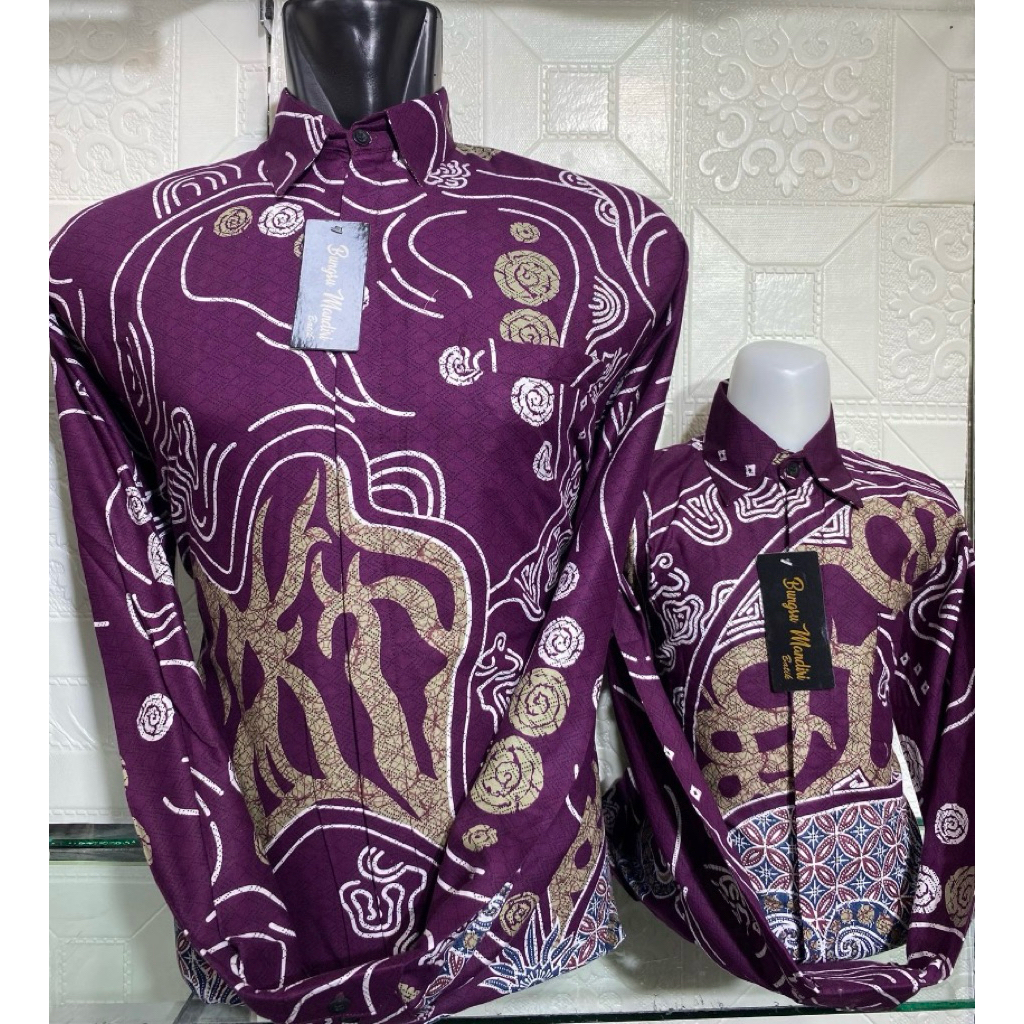 Batik pria couple ayah sama anak warna ungu terong