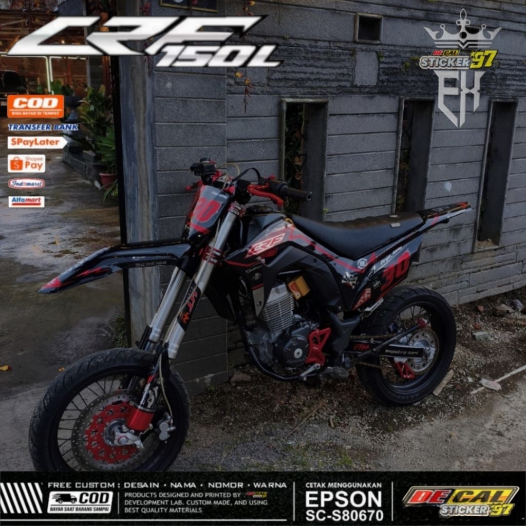 DECAL CRF 150 L FULLBODY CROME MOTIF MERAH HITAM SIMPEL