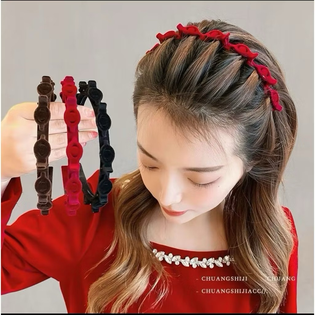 Bando Jepit 2in1 Wanita Dewasa korea Bondo Jepitan Rambut Motif Beludru Premium / Bando jepit rambut