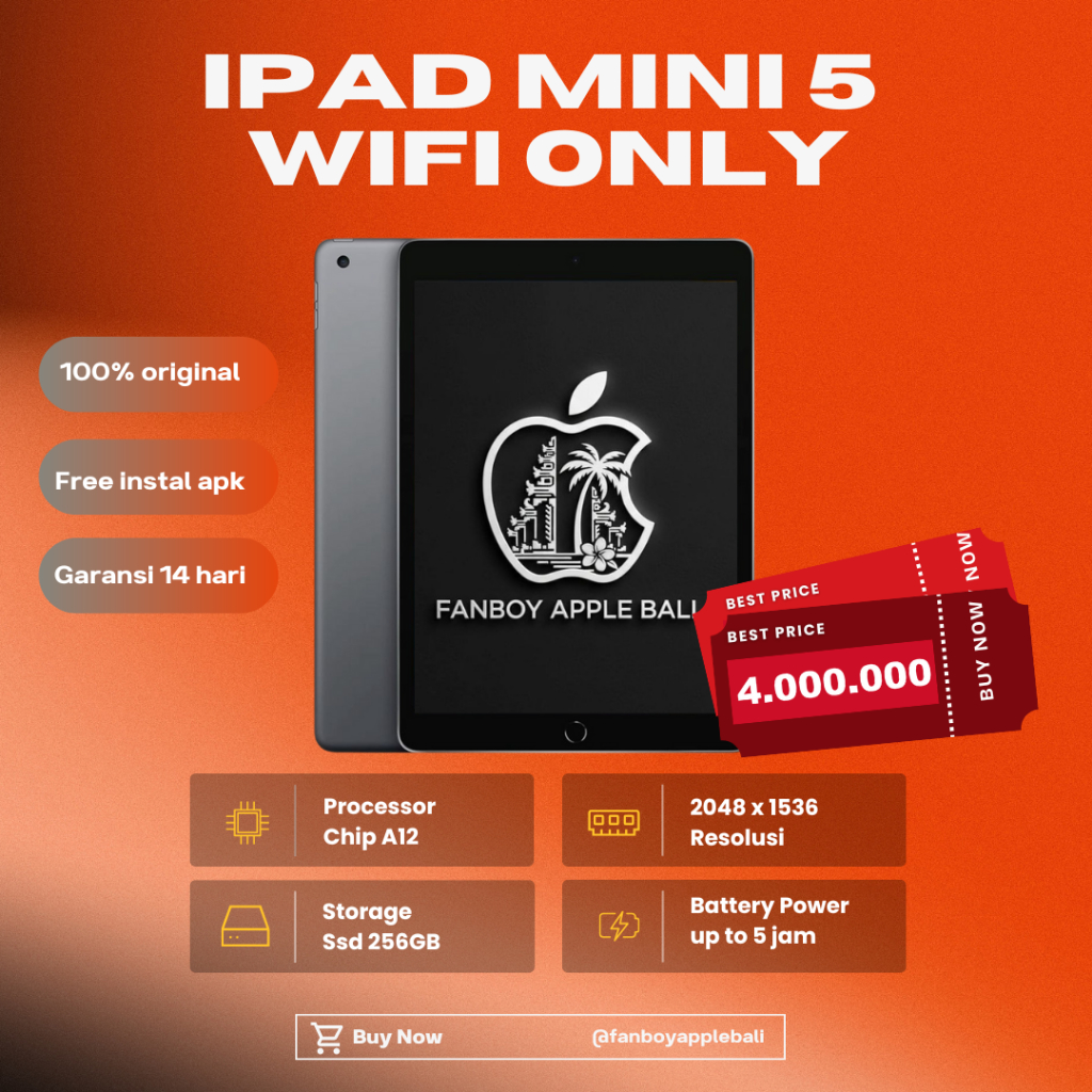 iPad Mini 5 | Storage 256GB | Chip A12 Bionic | wifi only | Second Original