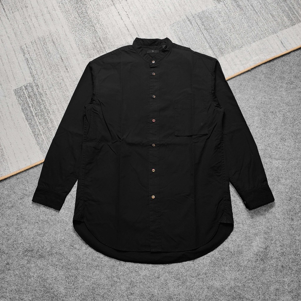 Uniqlo x Jil Sander J+ Supima Cotton Oversized Stand Up Collar Shirt Kemeja Shanghai Black