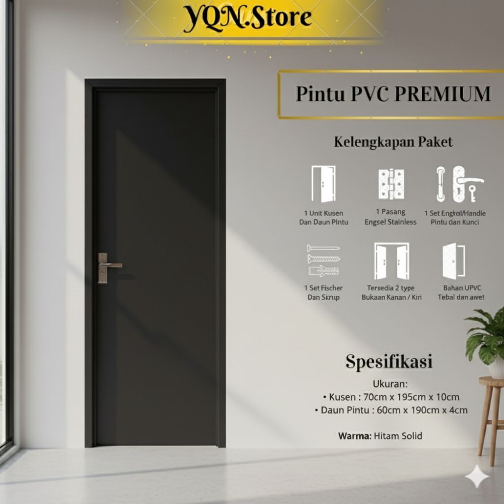 Pintu Kamar Mandi PVC Tebal Hitam Estetik