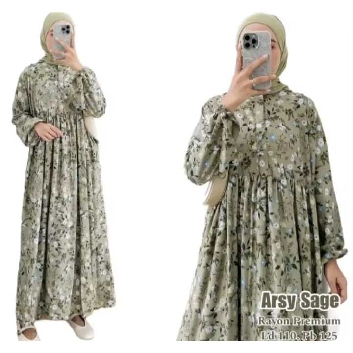 TERLARIS Midi Dres Arsy Rayon Dres Wanita Busui Motif Bunga