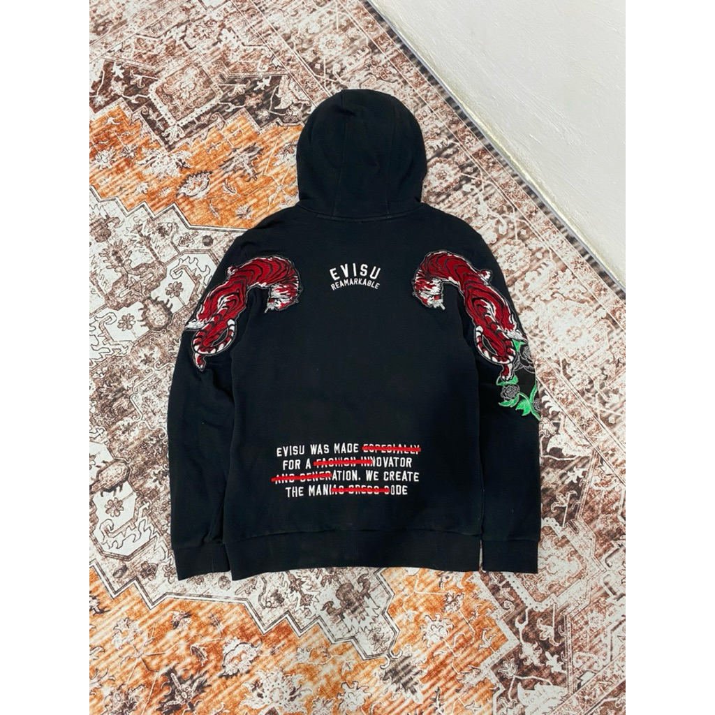 Hoodie EVISU big logo tiger rare item art full bordir