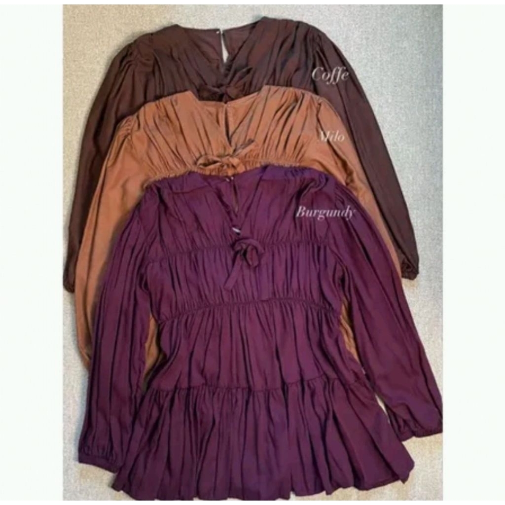 Mireya Blouse Wanita Lengan Panjang Kerut Dada Atasan Wanita Terbaru Baju Atasan Wanita Casual Korea