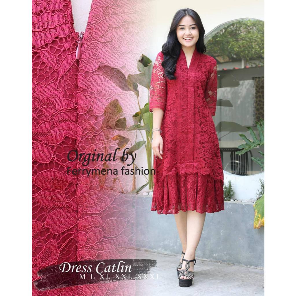 Midi Dress Brokat Catlin Jumbo Ld 96-130cm Gaun Wanita Modern 2025