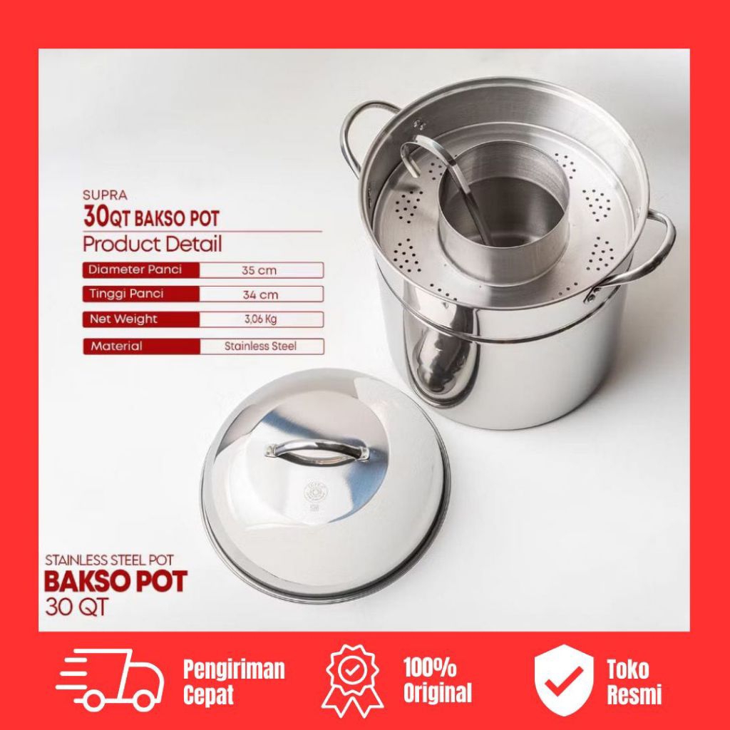 Panci Bakso Kuah Stainless Diameter 35cm Kapasitas 28 Liter Dandang Bakso Kuah Panci Pemanas Bakso