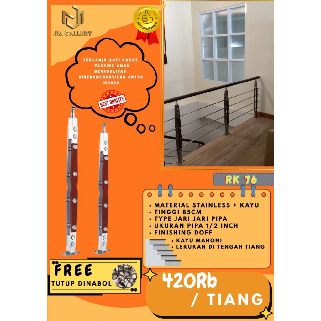 Railing Tangga RK 76 | Stainless Kombinasi Kayu | Stainless Anti Karat