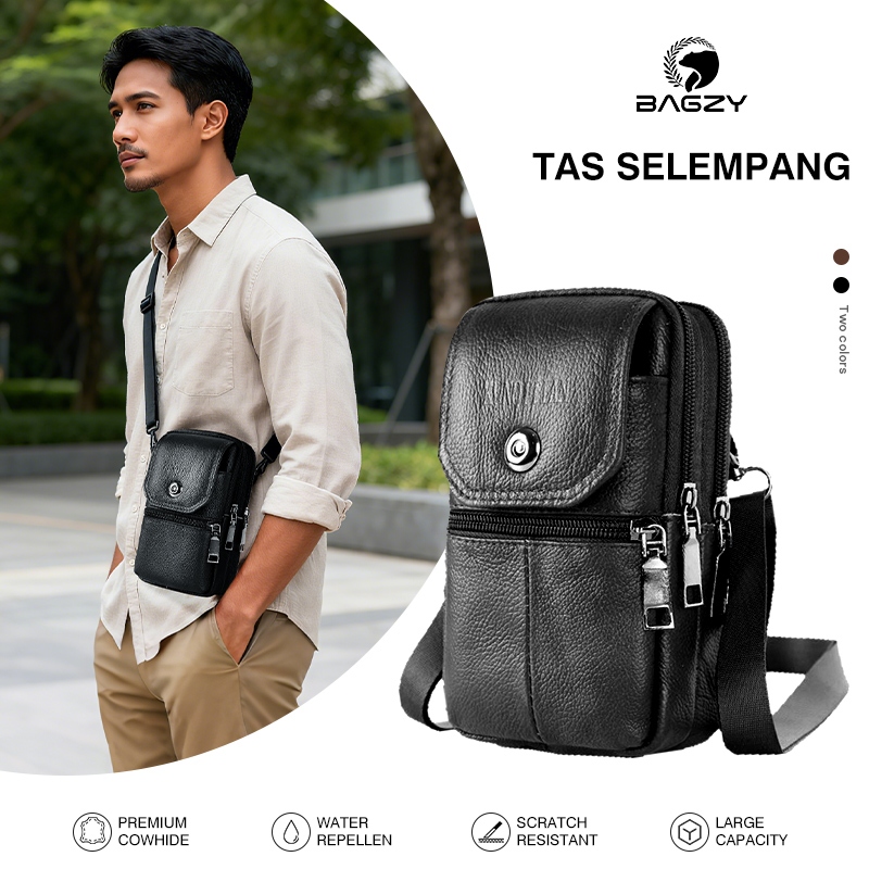 Kulit Asli Tas Selempang Pria Anti Air Tactical Phone Tas Pinggang Pria Tas Dompet Waistbag Slingbag