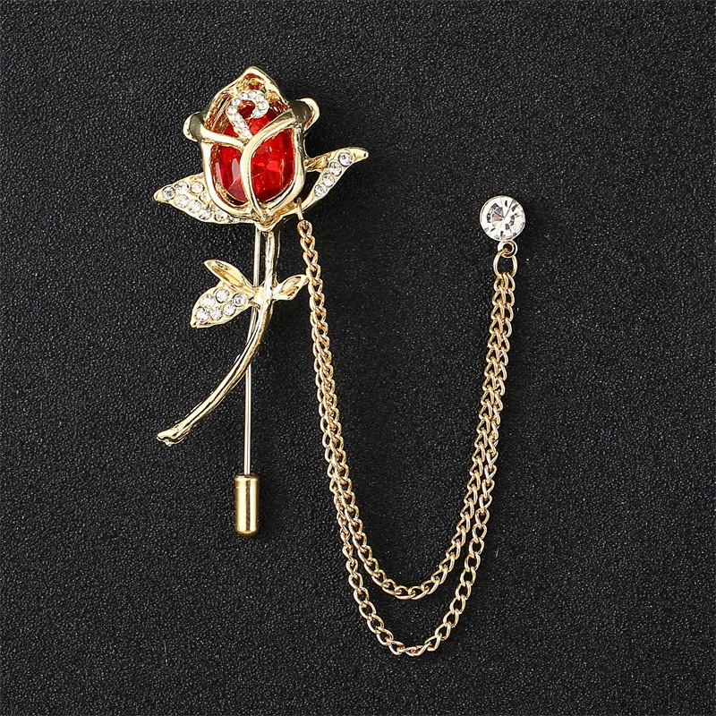 Bros Rantai Mawar Kristal Gaya Klasik - Aksesoris Bros Kerah Jas Pria dan Dekorasi Gaun Pesta