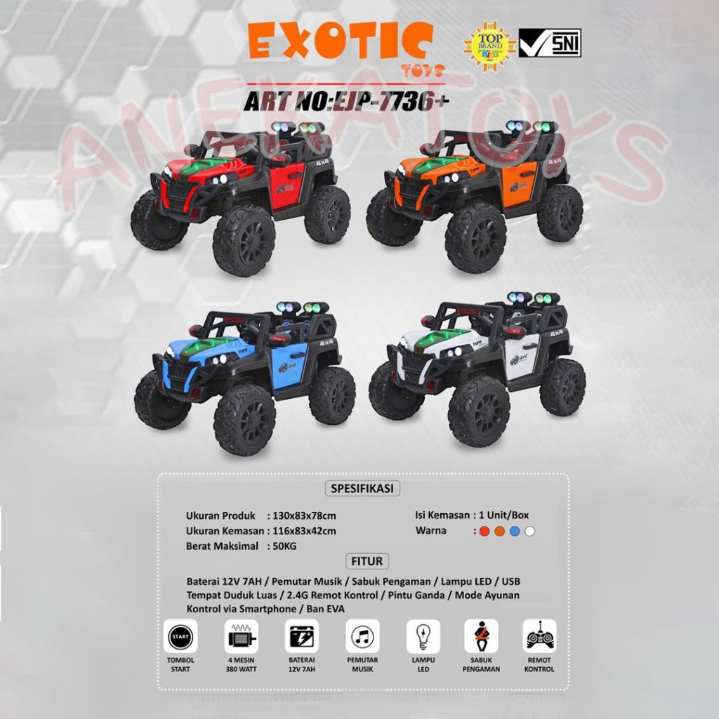 Mobil Aki Anak Exotic EJP7736+ Mobilan Remot Ban Eva/ Karet Kendaraan Mainan Anak