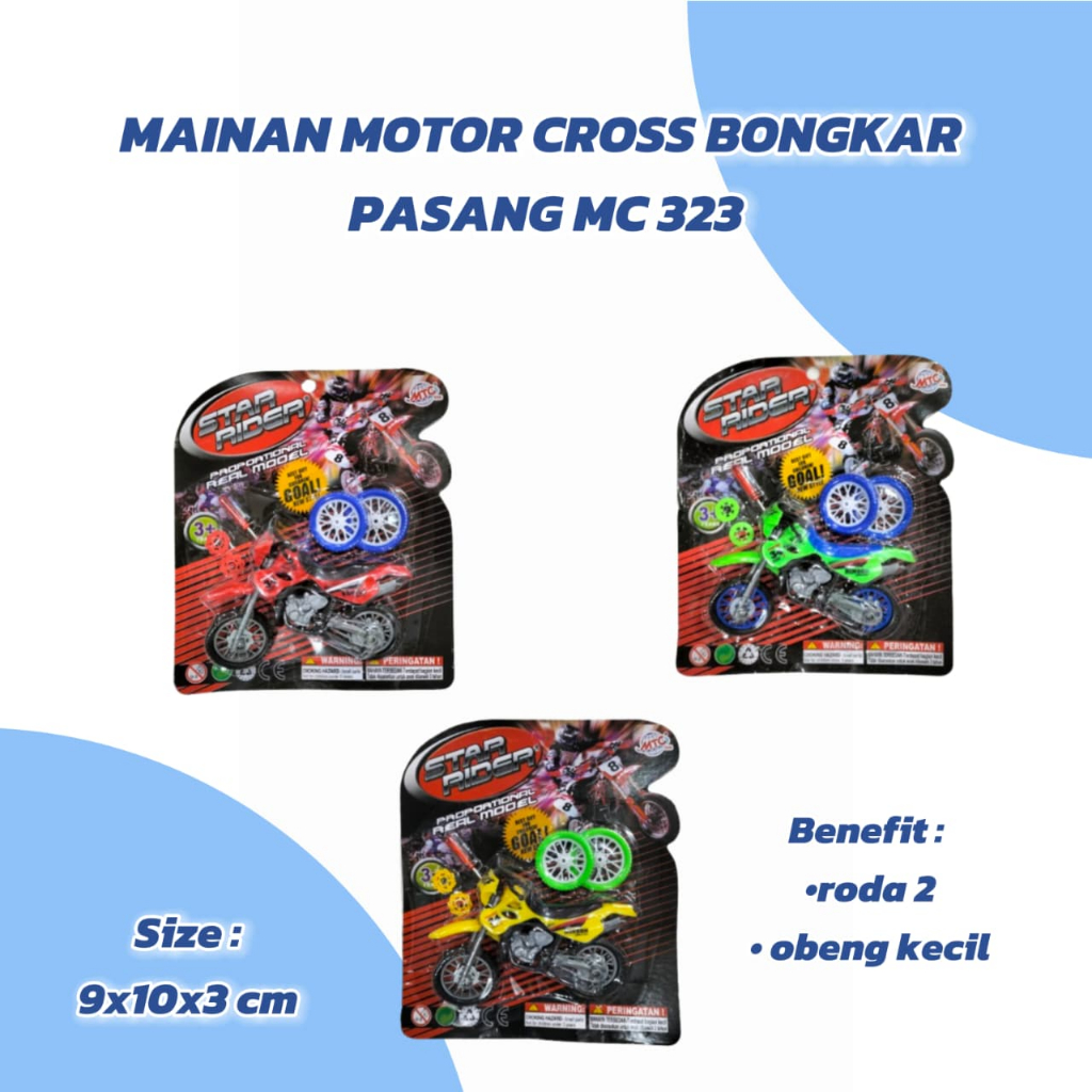 Star rider Motor Kross Mini Mainan Anak MC 323 - Mainan Motor Cross Bongkar Pasang dengan 2 Roda dan