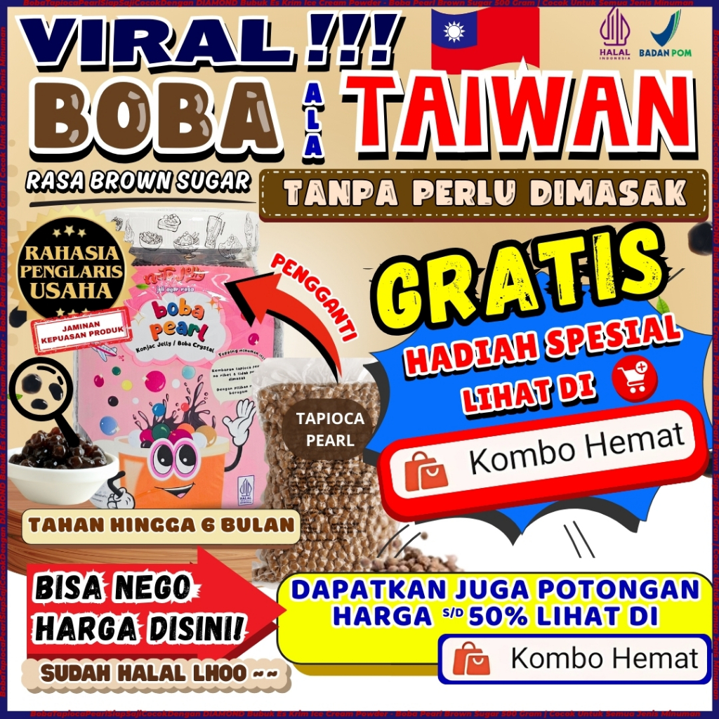 BobaTapiocaPearlSiapSajiCocokDengan DIAMOND Bubuk Es Krim Ice Cream Powder - Boba Pearl Brown Sugar 