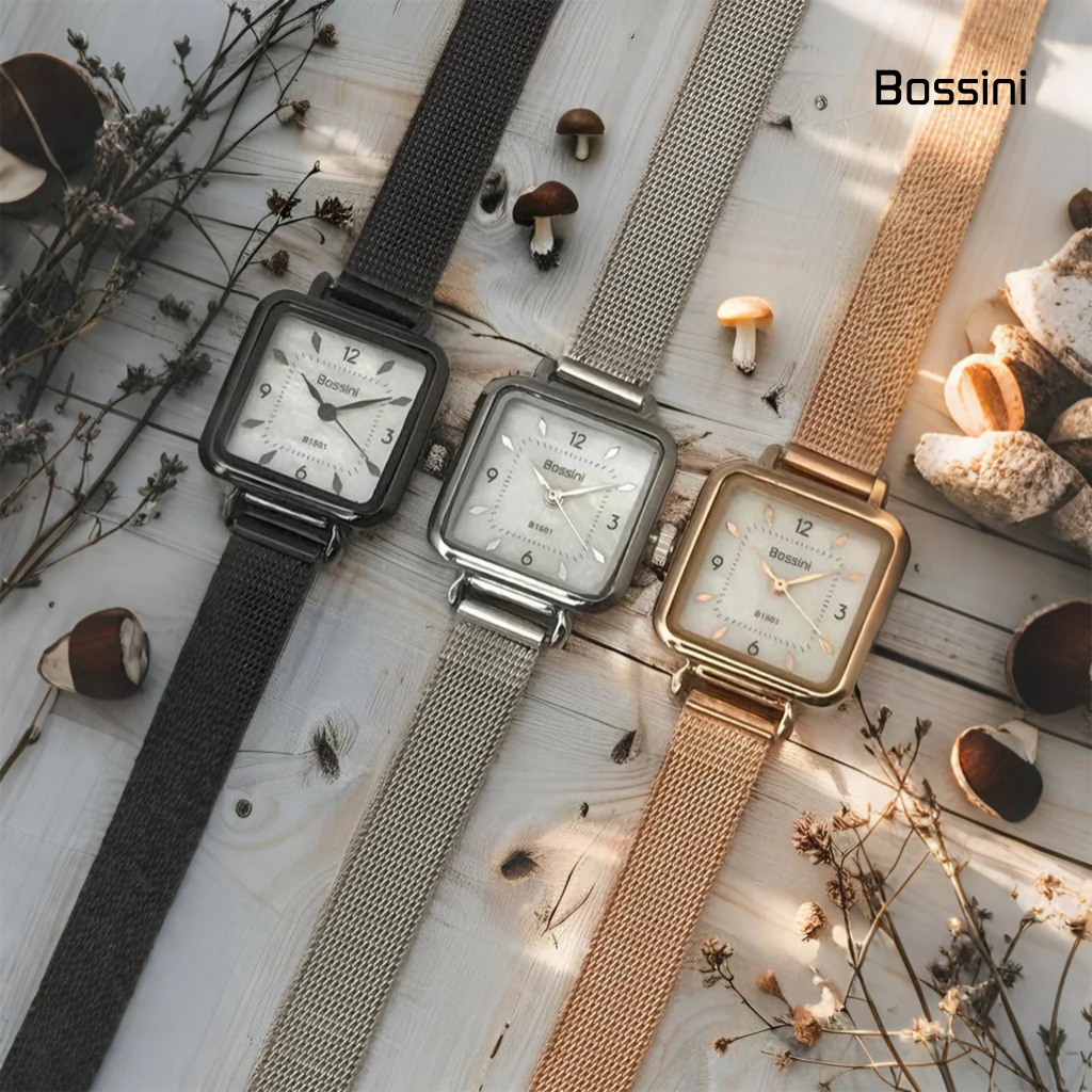 Jam Tangan Bossini Rantai Pasir Wanita Cantik Fashion black rose silver - B1501