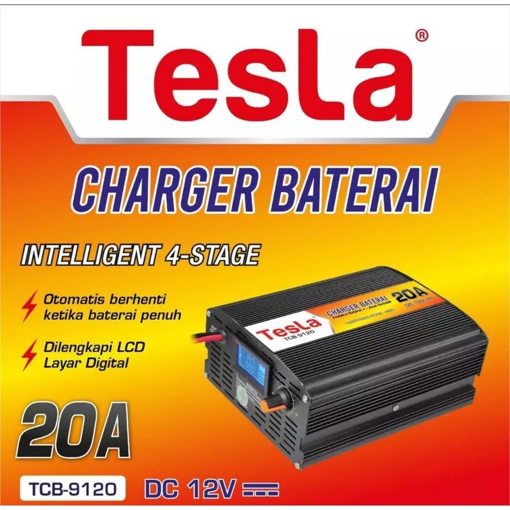 CHARGER/CAS AKI TESLA 20A 12v CHARGER AKI OTOMATIS MOTOR MOBIL TCB 9120