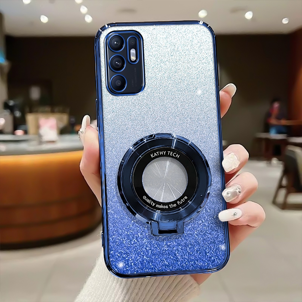 Soft Case Oppo Reno 6 4G Case Terbaru Glitter Luxury With Ring Magnetic Holder