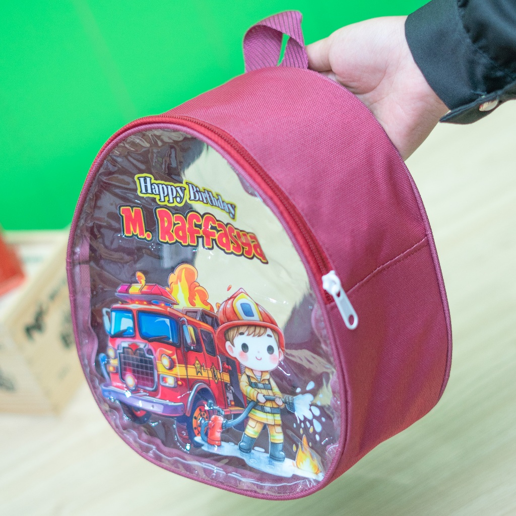 Custom Tas Ulang Tahun Anak Berry Bag Model Telur Resleting Ransel Premium Depan Belakang Mika Benin